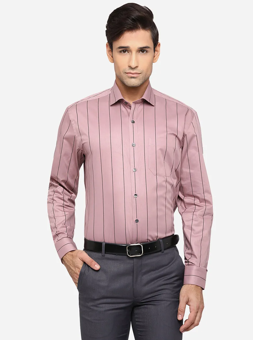 Raspberry & Brown Striped Regular Fit Formal Shirt | JadeBlue