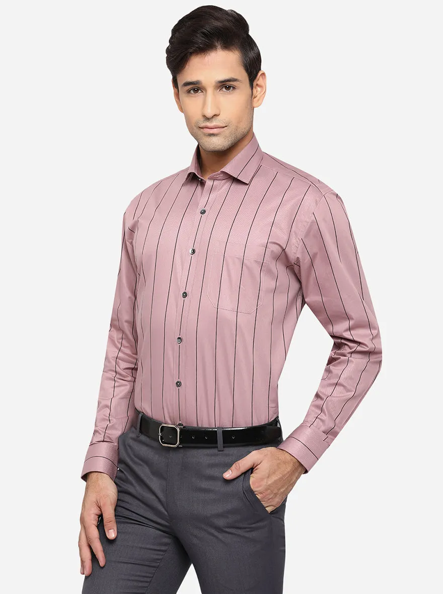 Raspberry & Brown Striped Regular Fit Formal Shirt | JadeBlue