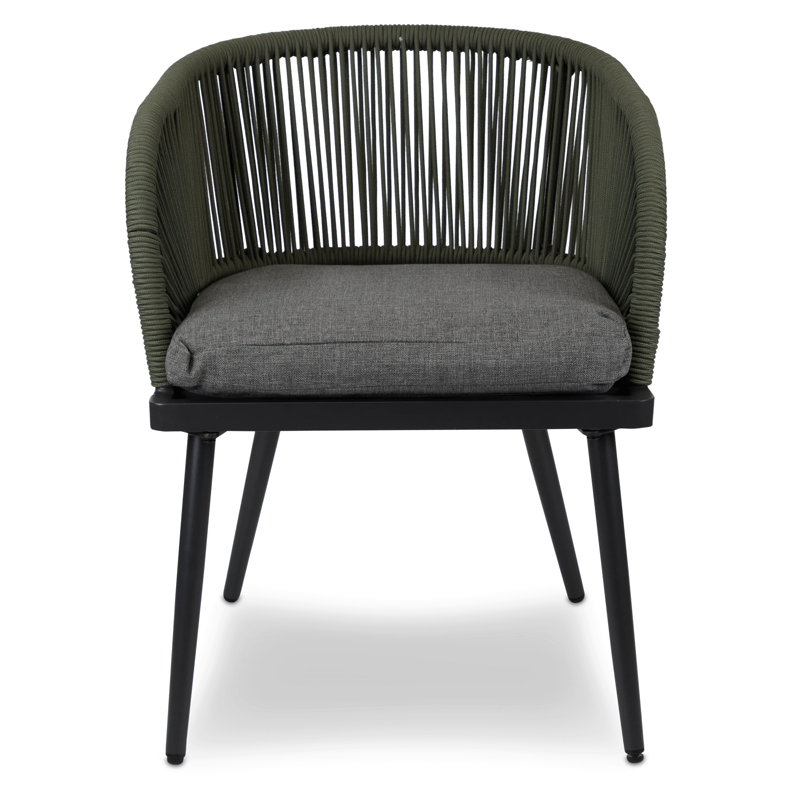 Santa Monica Dining Chair with Soft Ash Olefin Cushions, Bonsai Olefin Rope and Gunmetal Aluminium Frame