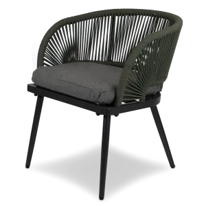 Santa Monica Dining Chair with Soft Ash Olefin Cushions, Bonsai Olefin Rope and Gunmetal Aluminium Frame