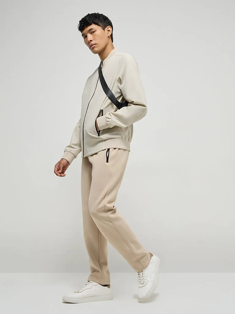 Studiofit Beige Solid Relaxed-Fit Jacket