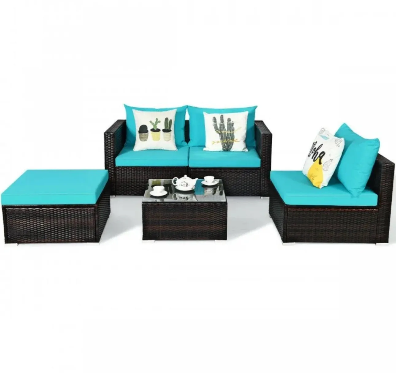 Super Relaxing 5 Pieces Patio Rattan Sectional Furniture Set With Cushions | Coffee Table