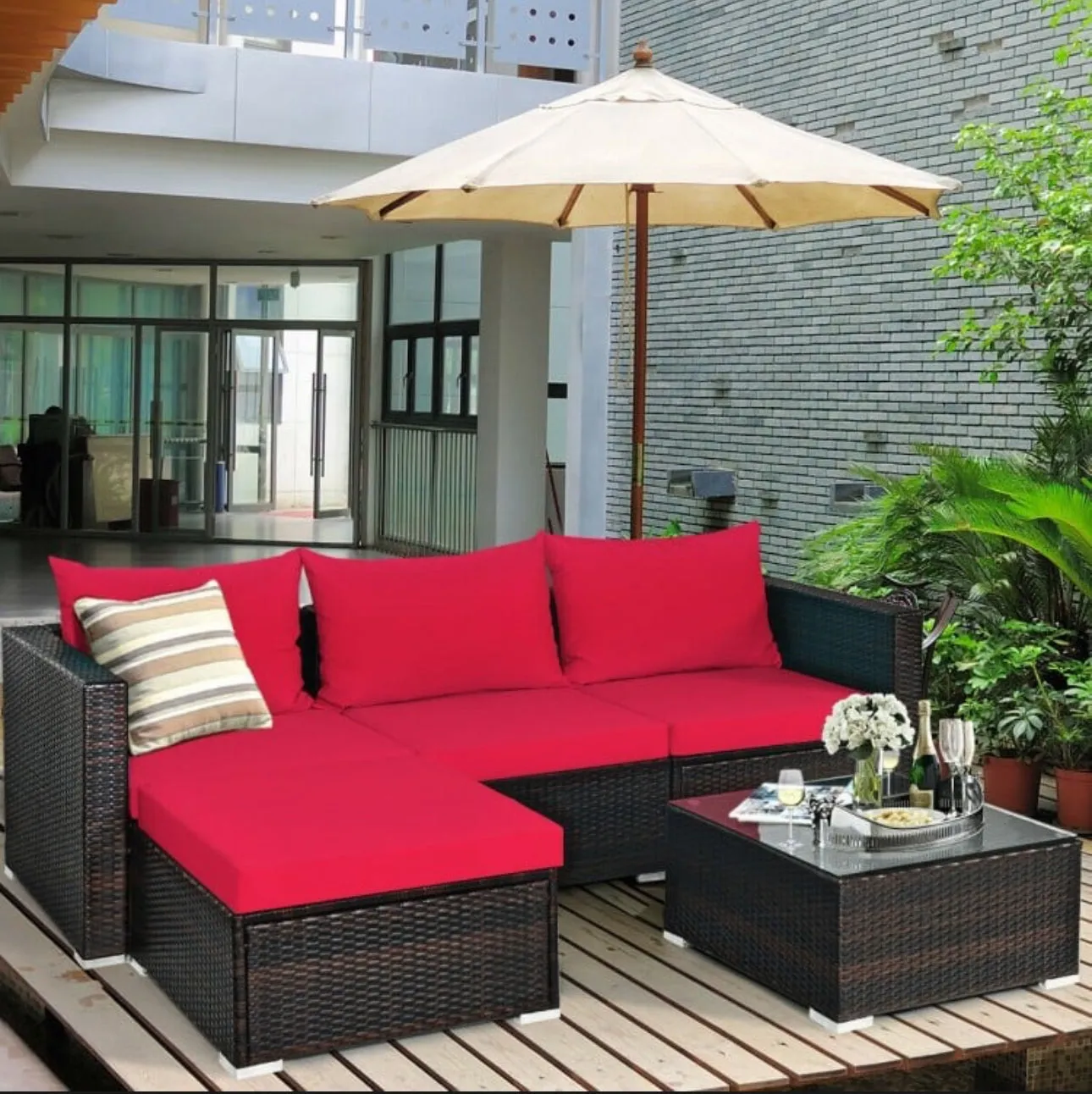 Super Relaxing 5 Pieces Patio Rattan Sectional Furniture Set With Cushions | Coffee Table