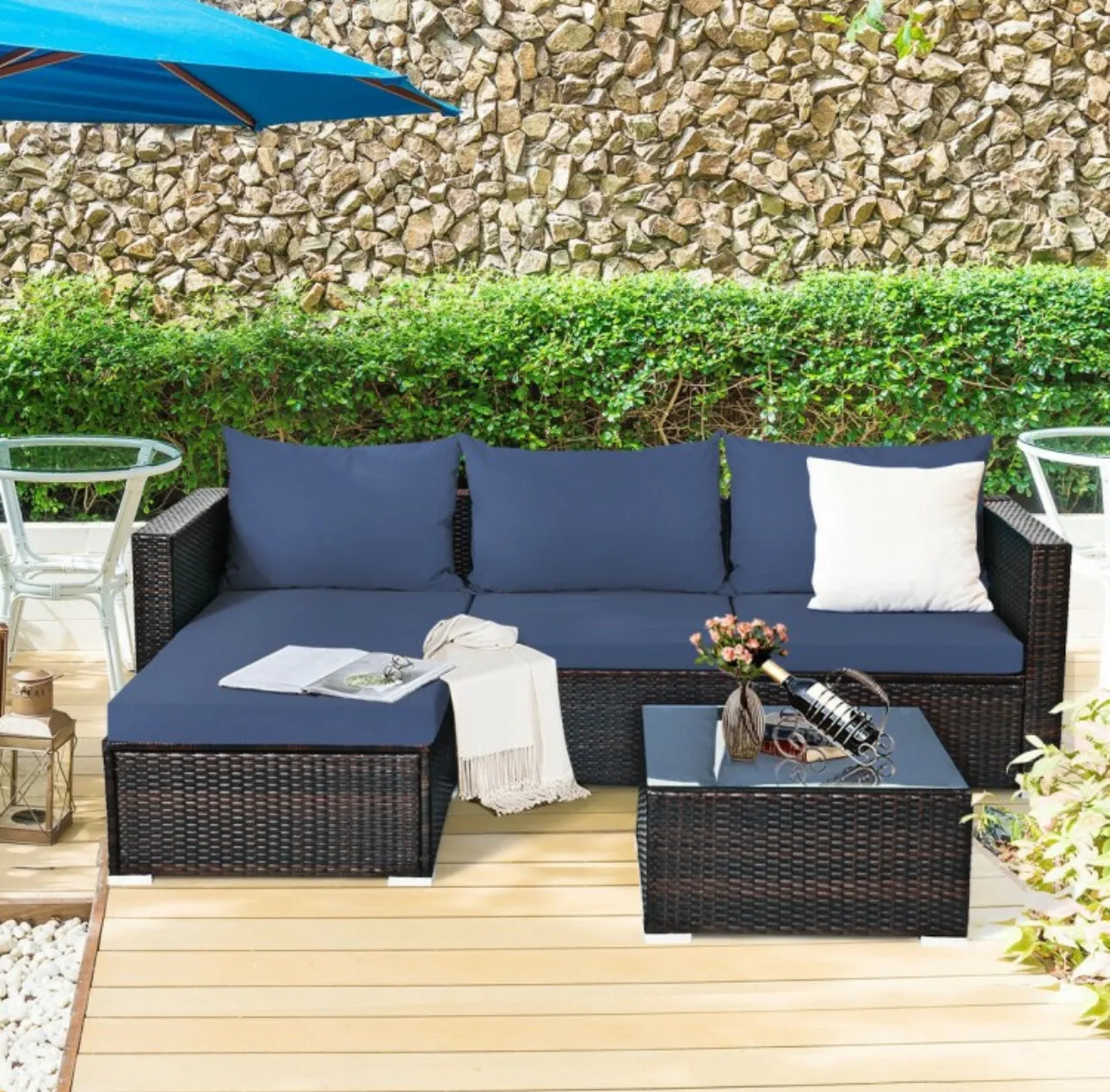 Super Relaxing 5 Pieces Patio Rattan Sectional Furniture Set With Cushions | Coffee Table