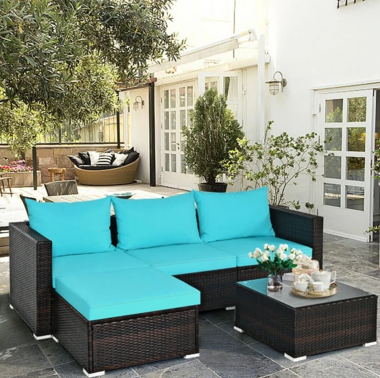 Super Relaxing 5 Pieces Patio Rattan Sectional Furniture Set With Cushions | Coffee Table