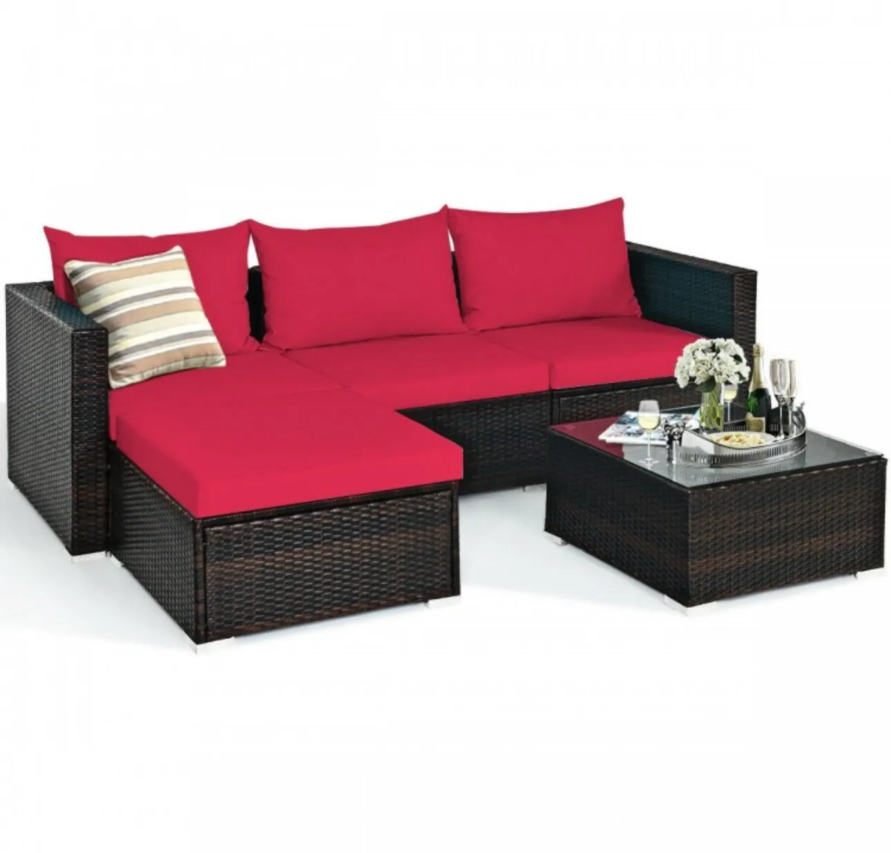 Super Relaxing 5 Pieces Patio Rattan Sectional Furniture Set With Cushions | Coffee Table