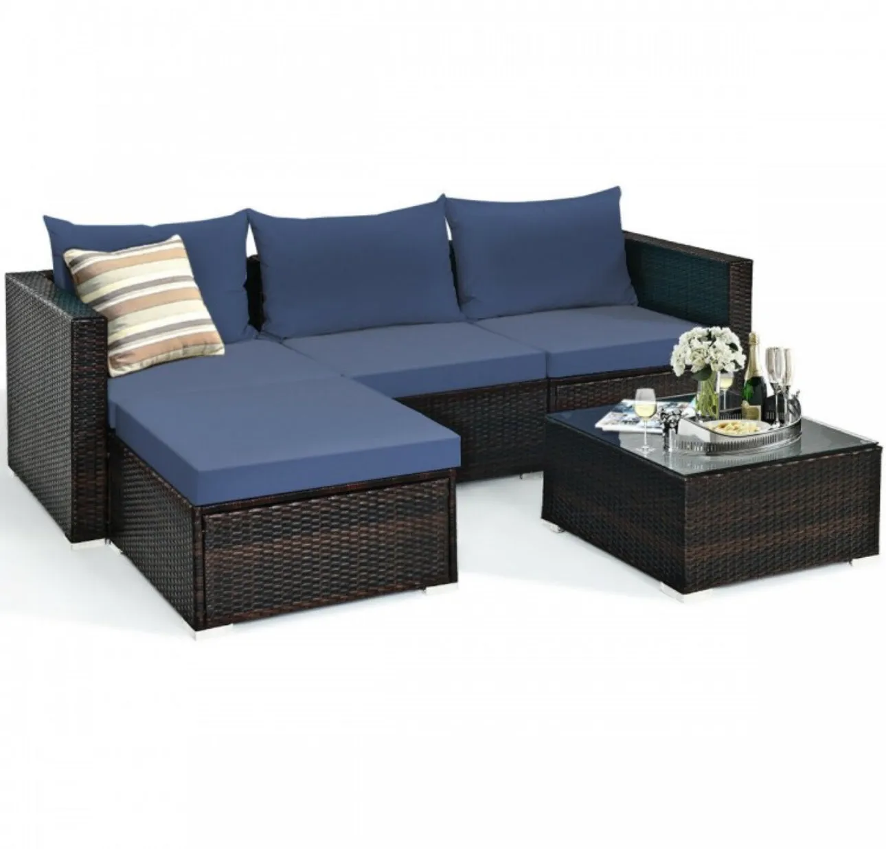 Super Relaxing 5 Pieces Patio Rattan Sectional Furniture Set With Cushions | Coffee Table