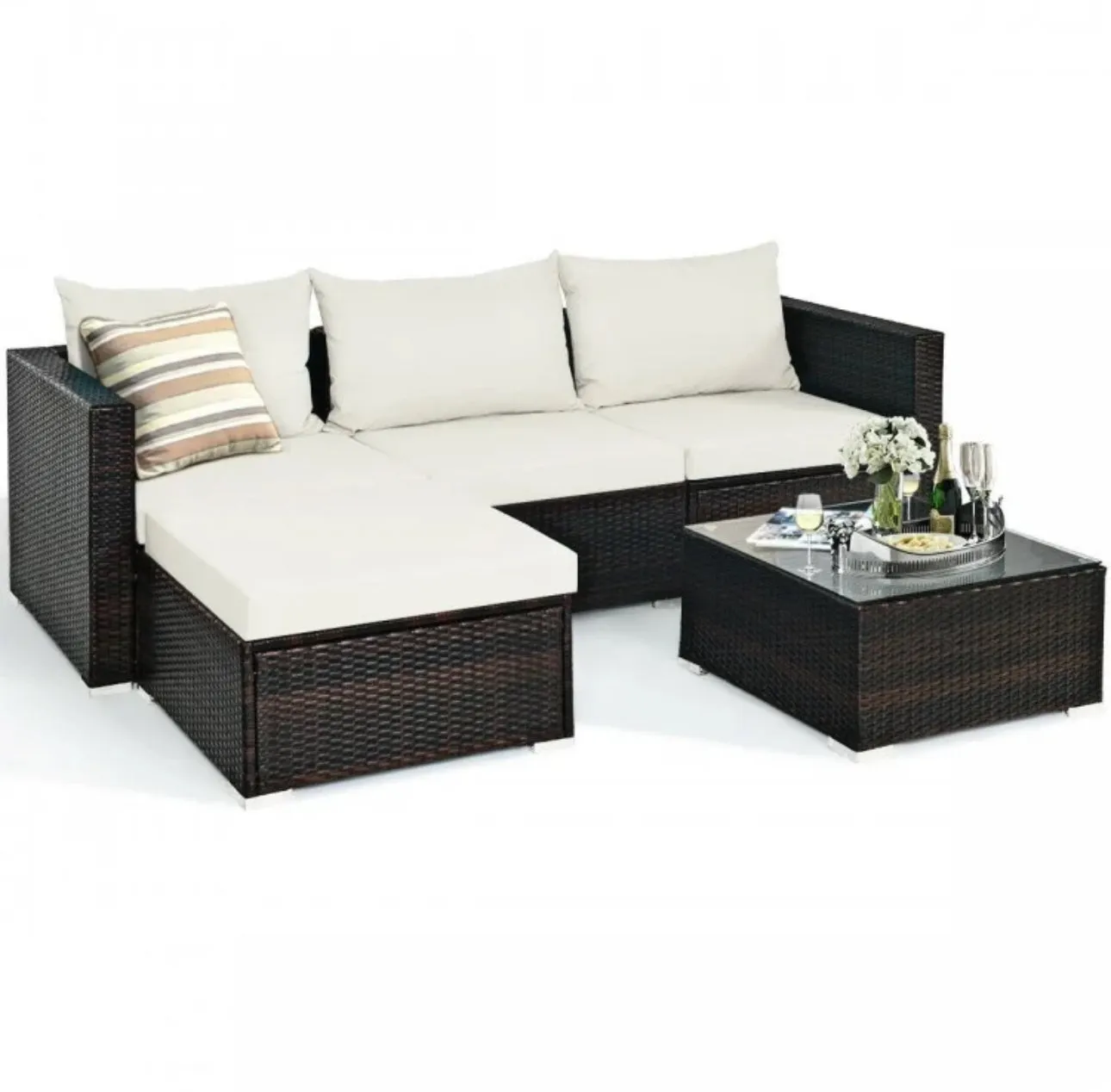 Super Relaxing 5 Pieces Patio Rattan Sectional Furniture Set With Cushions | Coffee Table