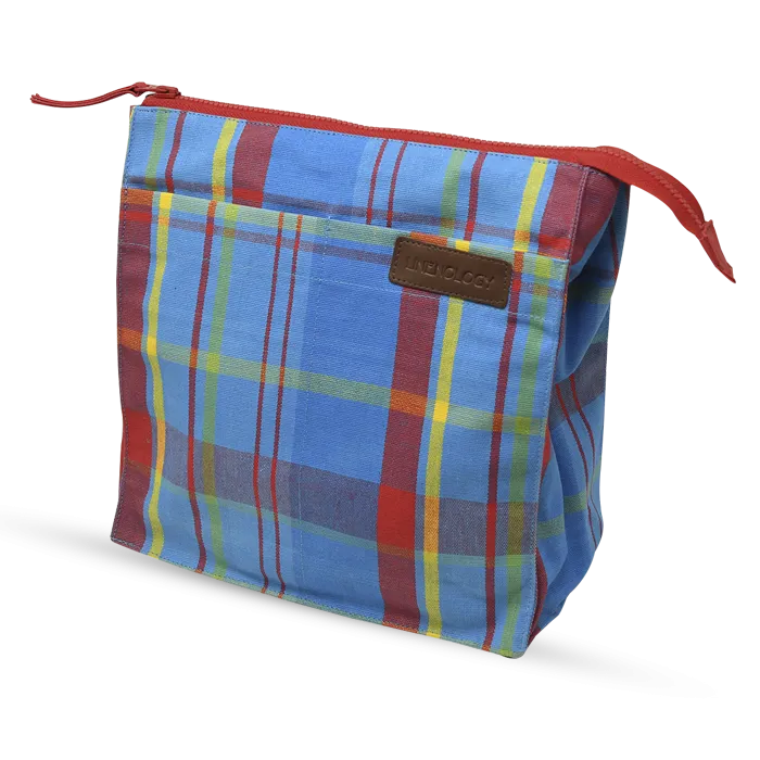 Wash Bag Tall - Manic Madras - Blue