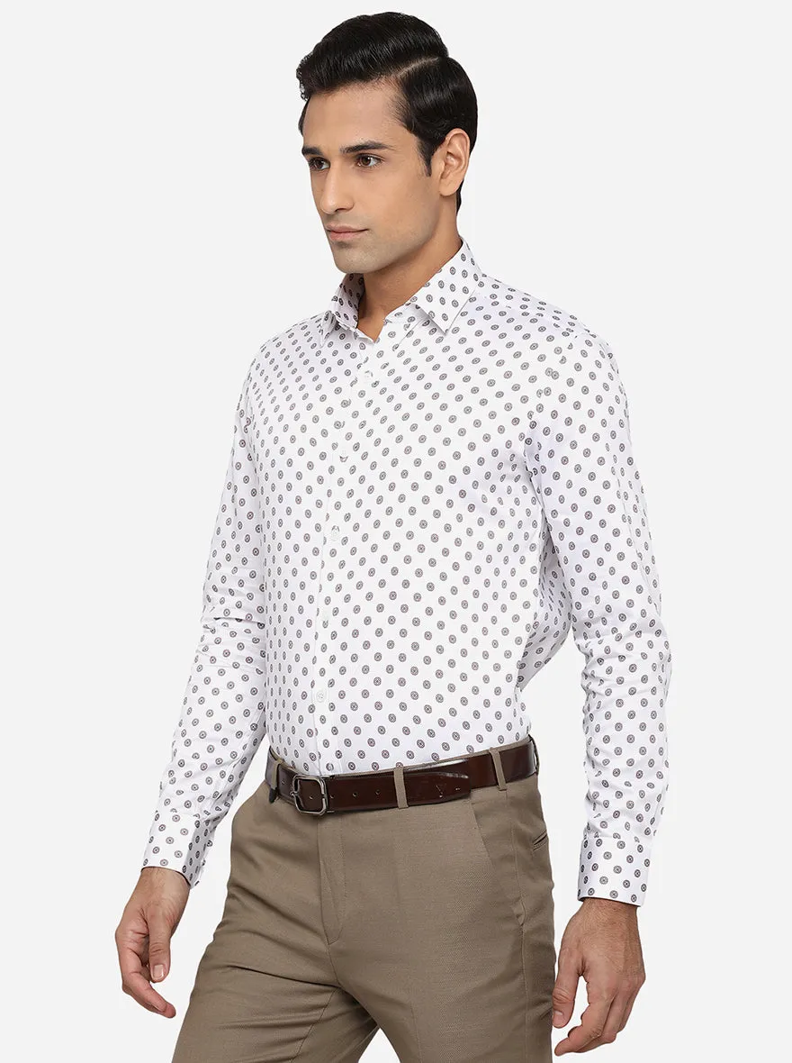 White & Brown Printed Slim Fit Formal Shirt | JadeBlue Youth