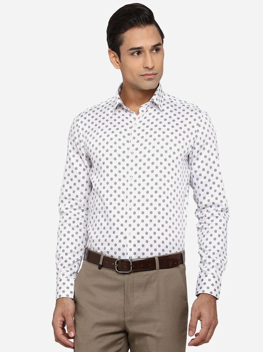 White & Brown Printed Slim Fit Formal Shirt | JadeBlue Youth