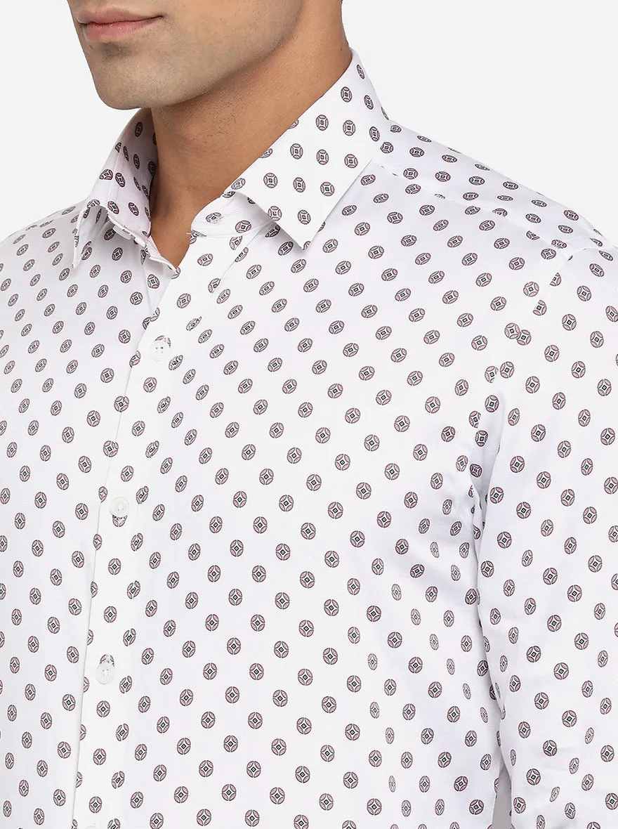 White & Brown Printed Slim Fit Formal Shirt | JadeBlue Youth