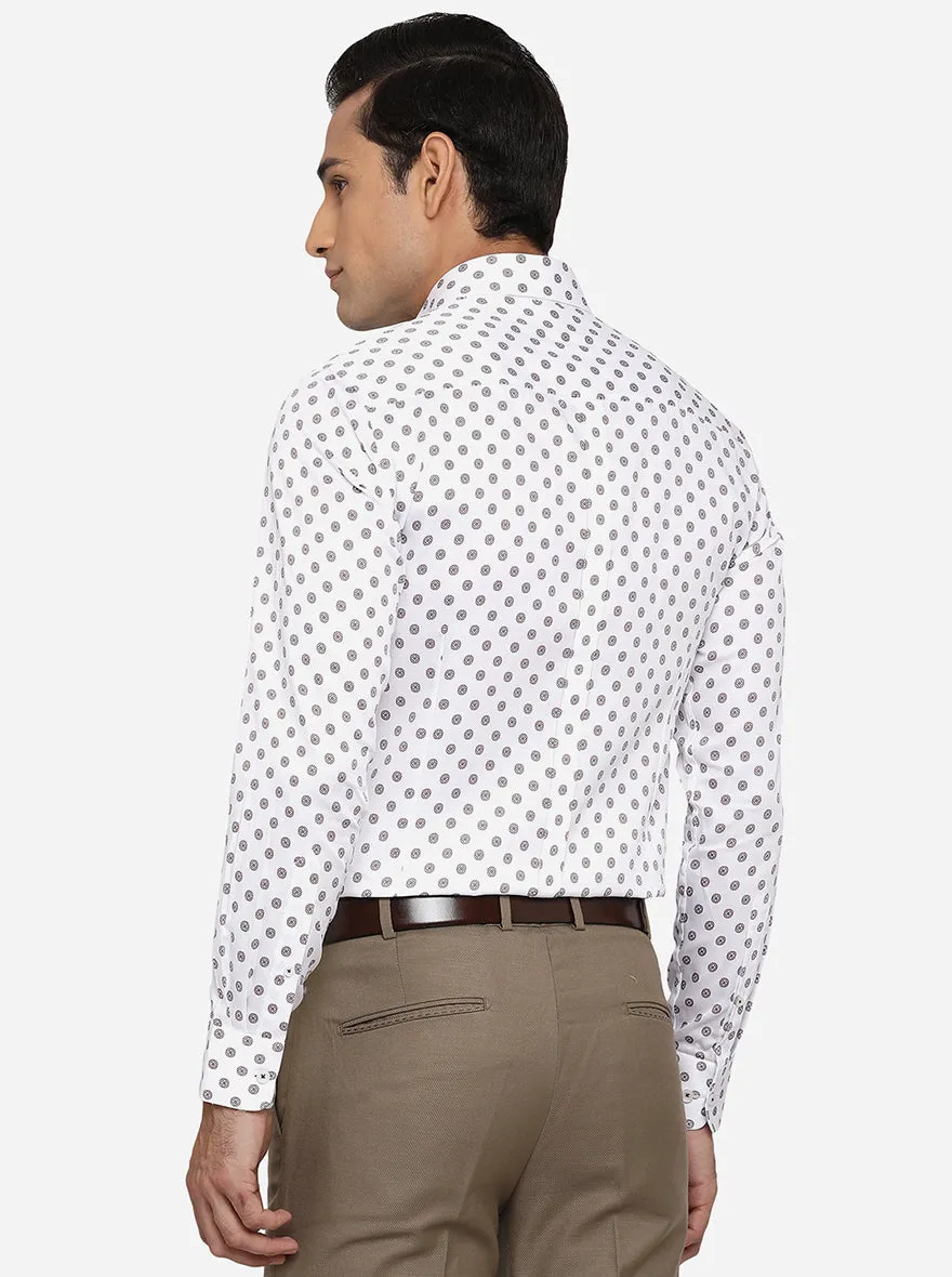 White & Brown Printed Slim Fit Formal Shirt | JadeBlue Youth