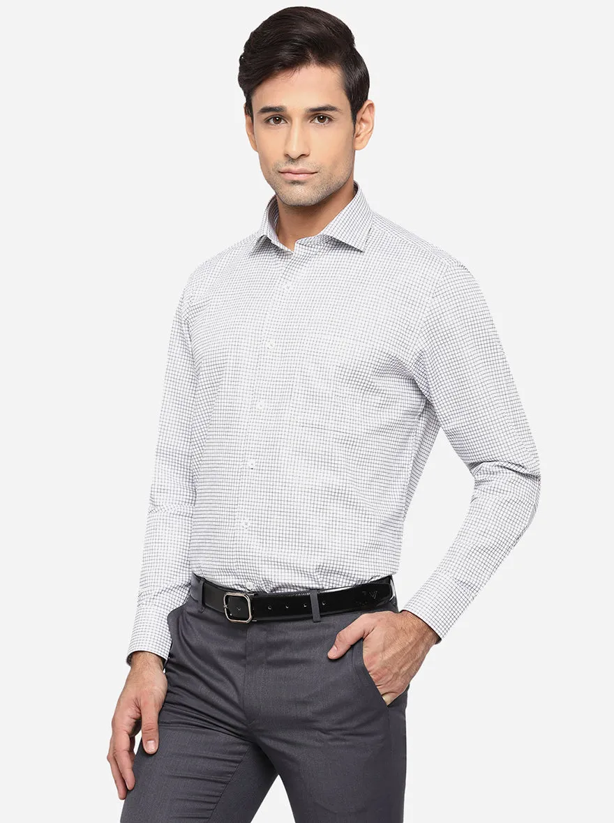 White & Grey Checked Regular Fit Formal Shirt | JadeBlue