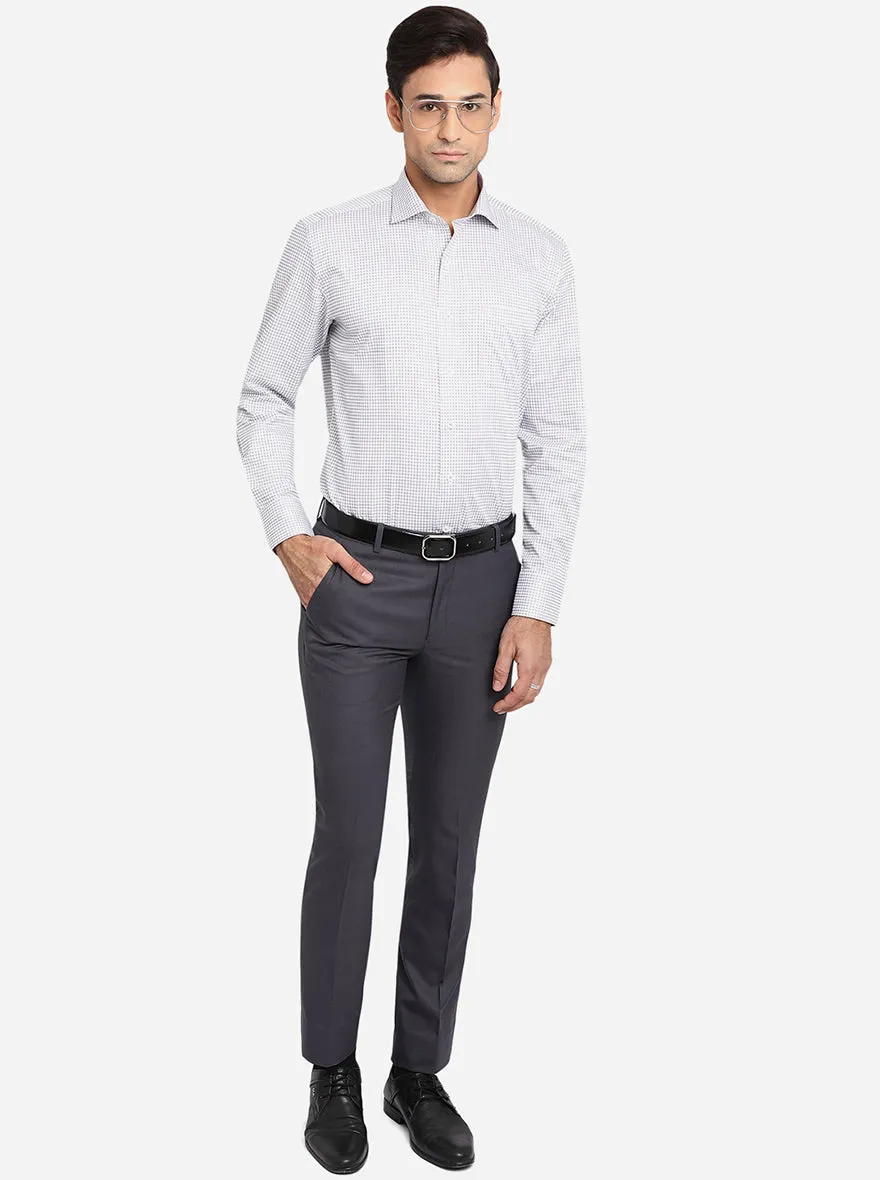 White & Grey Checked Regular Fit Formal Shirt | JadeBlue