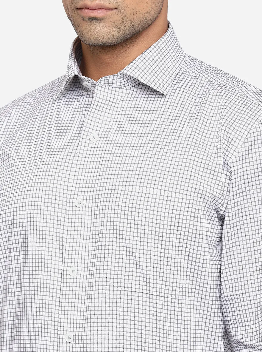 White & Grey Checked Regular Fit Formal Shirt | JadeBlue