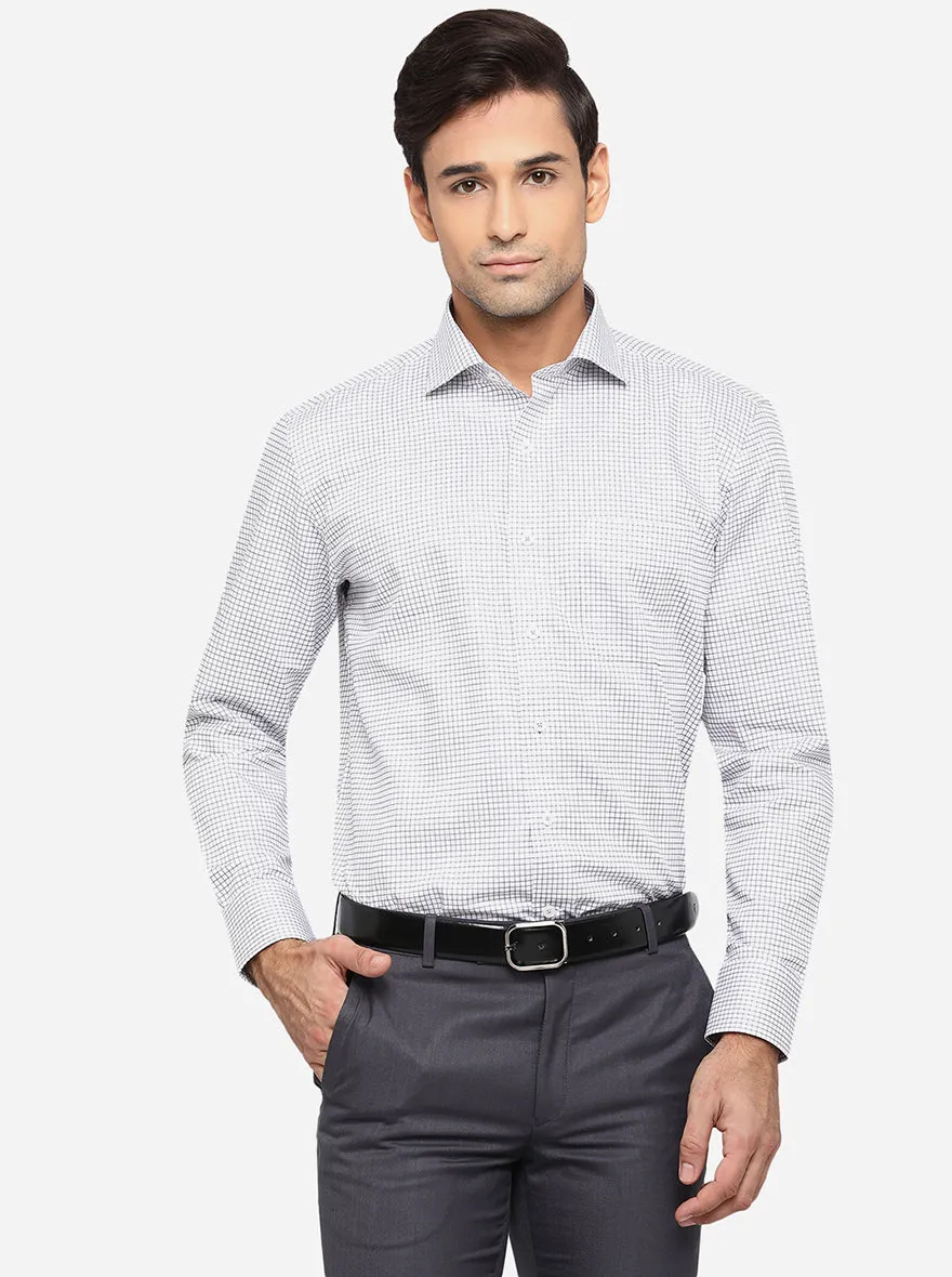 White & Grey Checked Regular Fit Formal Shirt | JadeBlue