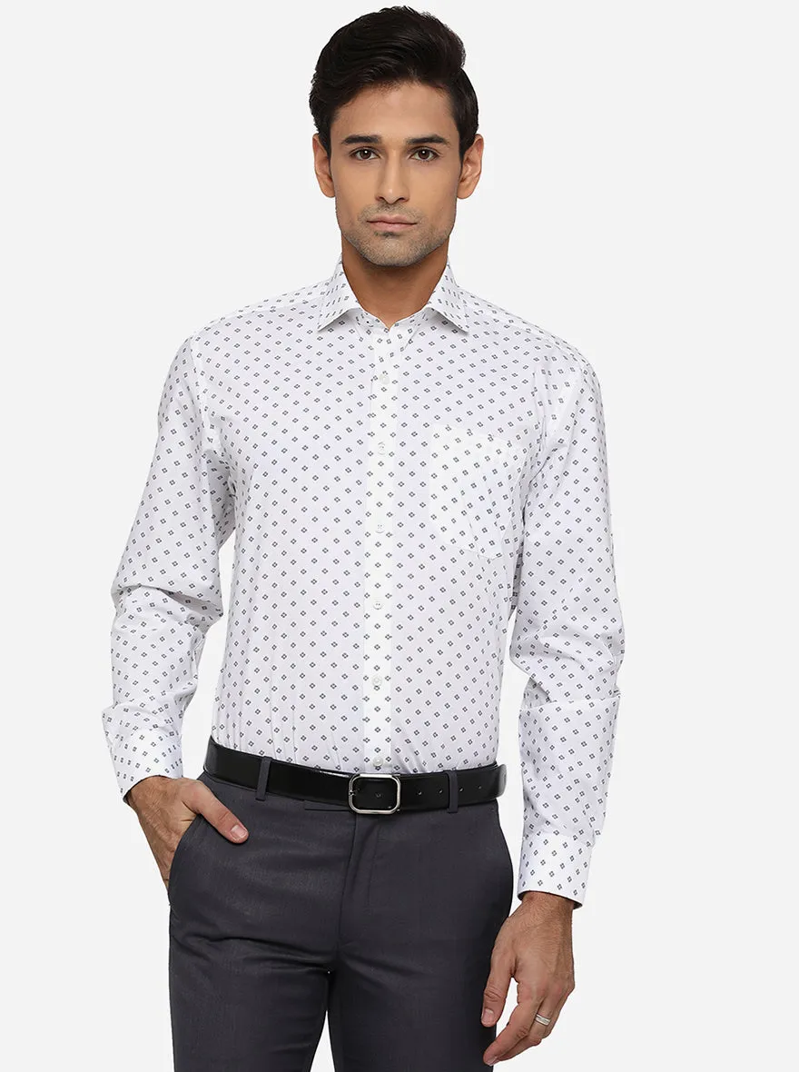 White & Sky Blue Printed Regular Fit Formal Shirt | JadeBlue