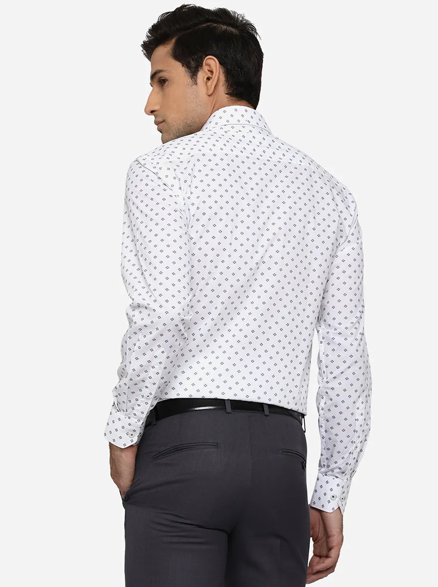 White & Sky Blue Printed Regular Fit Formal Shirt | JadeBlue