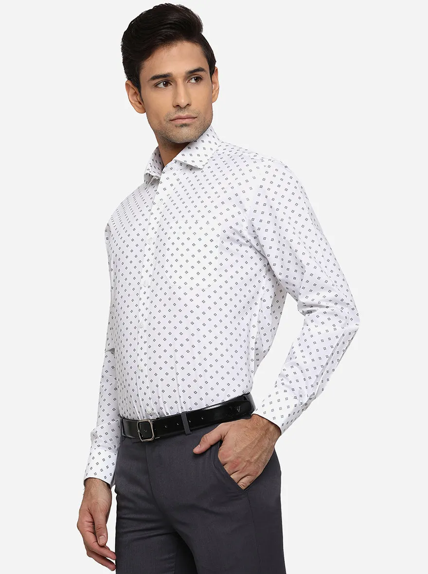 White & Sky Blue Printed Regular Fit Formal Shirt | JadeBlue