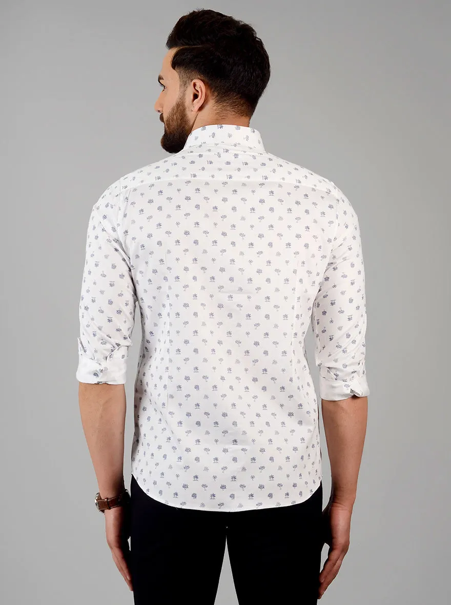 White Printed Slim Fit Formal Shirt | Greenfibre