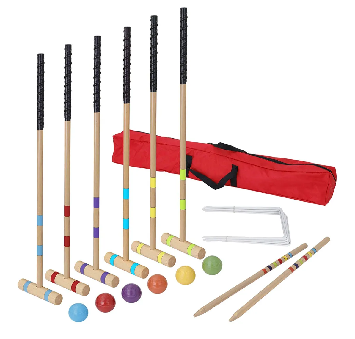 ZENY™ 35" Six Player Croquet Set with Wooden Mallets Colored Balls Stake Posts Wickets Carrying Case