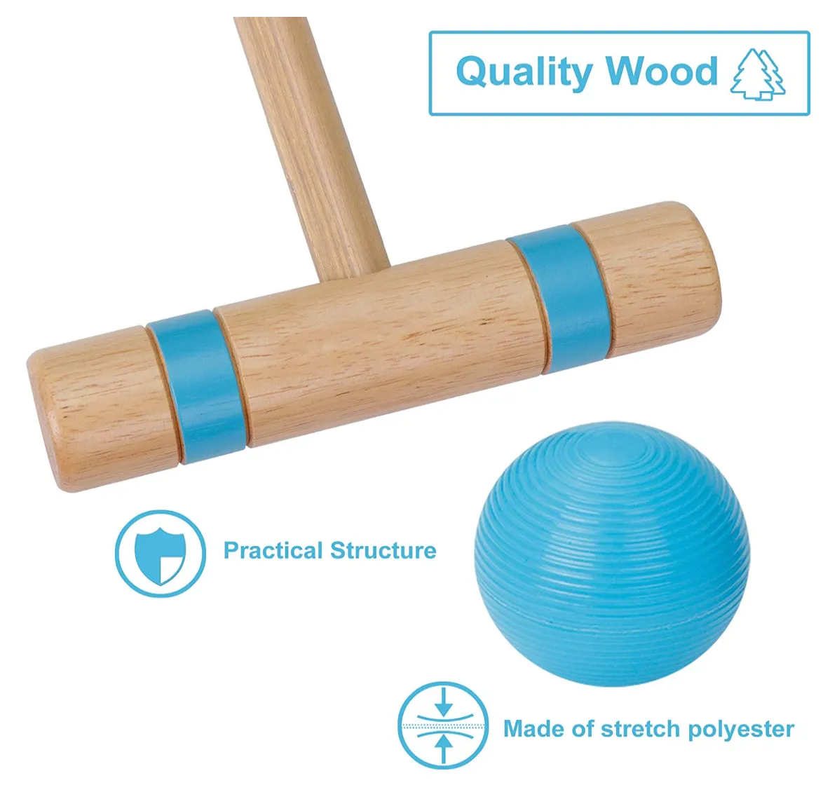 ZENY™ 35" Six Player Croquet Set with Wooden Mallets Colored Balls Stake Posts Wickets Carrying Case