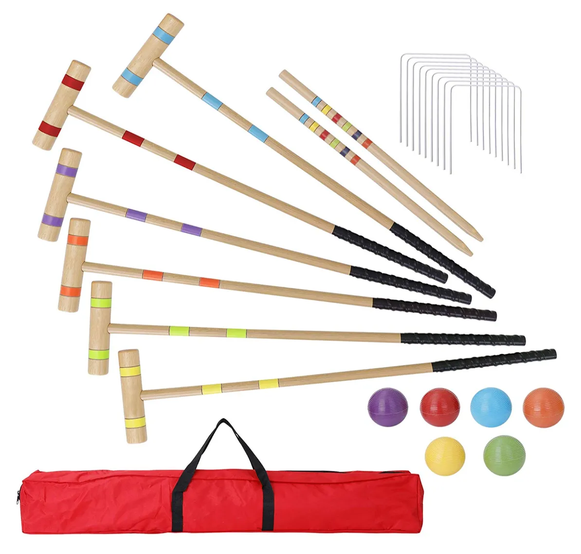 ZENY™ 35" Six Player Croquet Set with Wooden Mallets Colored Balls Stake Posts Wickets Carrying Case