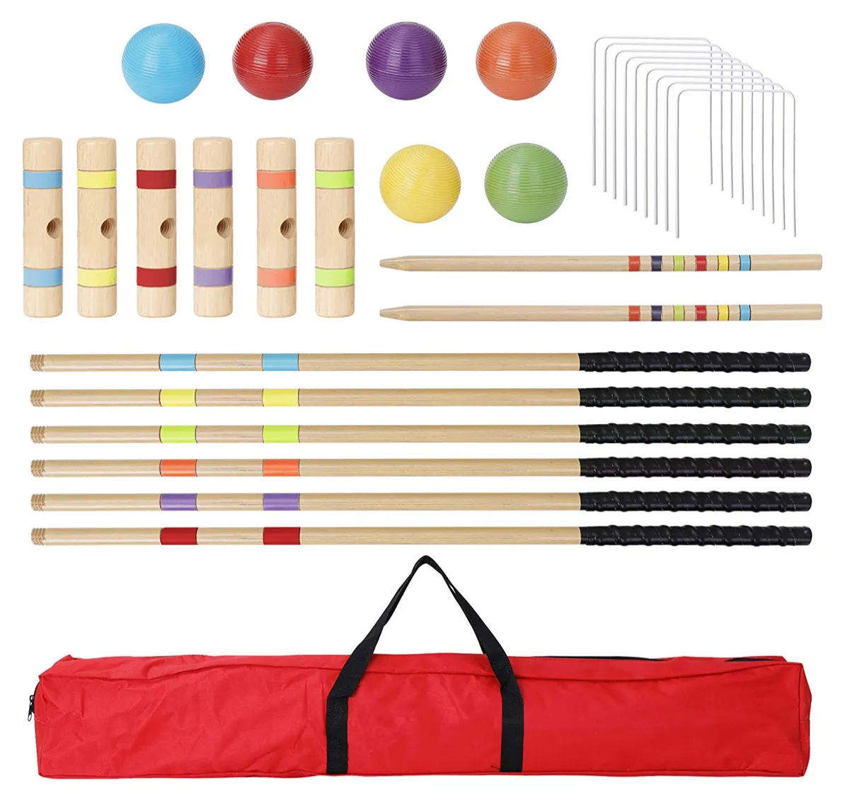 ZENY™ 35" Six Player Croquet Set with Wooden Mallets Colored Balls Stake Posts Wickets Carrying Case