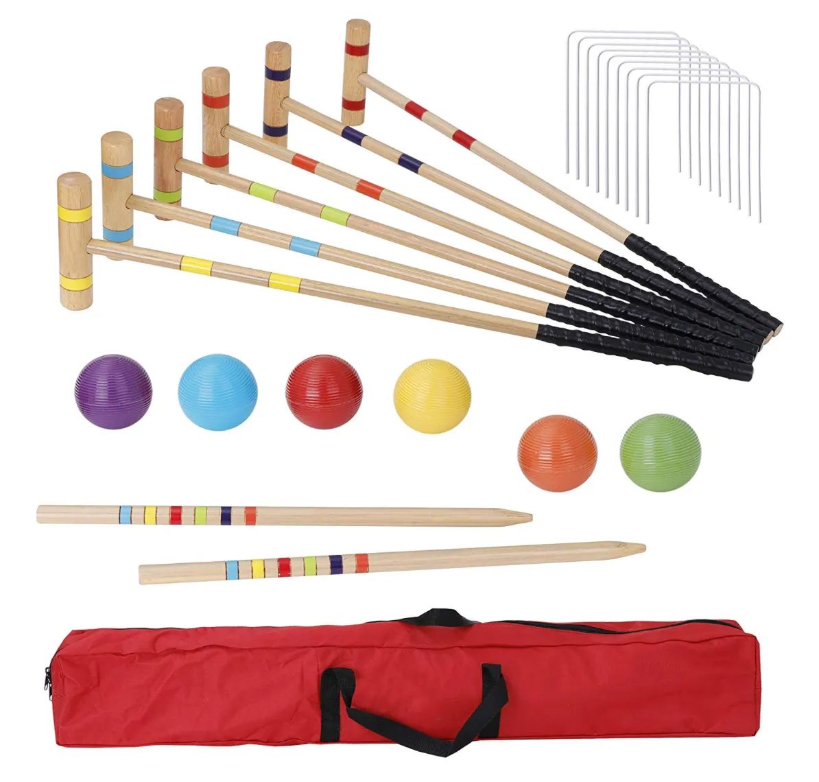 ZENY™ 35" Six Player Croquet Set with Wooden Mallets Colored Balls Stake Posts Wickets Carrying Case