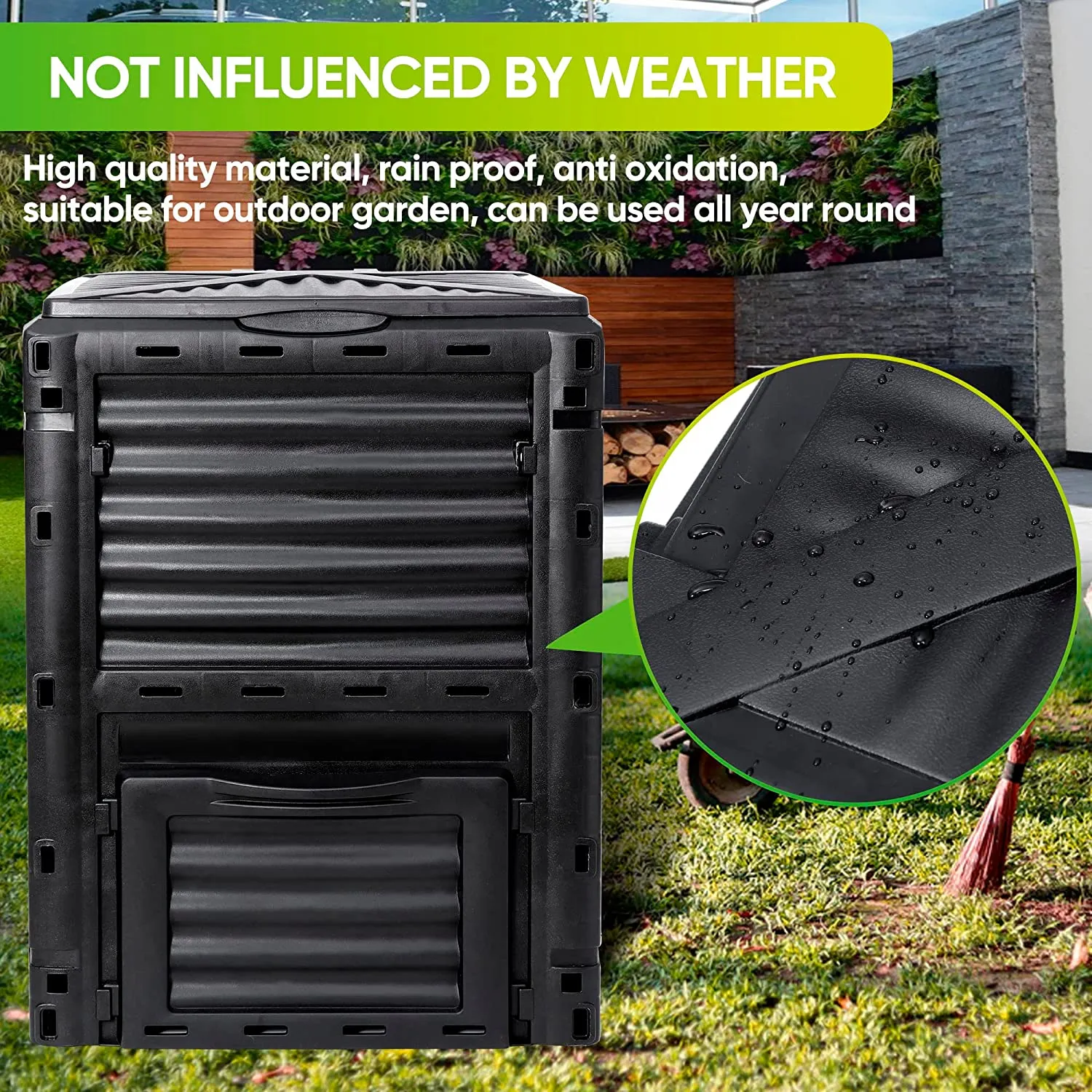 ZENY™ 80 Gallon (300L) Garden Compost Bin - Large Outdoor Composter from BPA-Free Material, Lightweight，Black