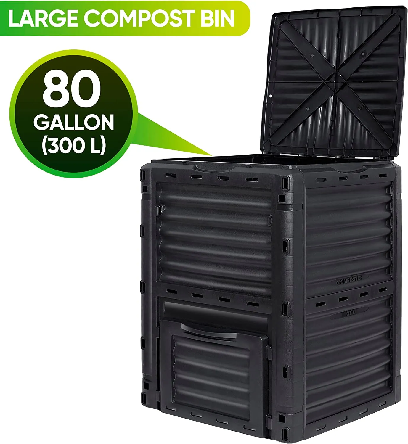 ZENY™ 80 Gallon (300L) Garden Compost Bin - Large Outdoor Composter from BPA-Free Material, Lightweight，Black