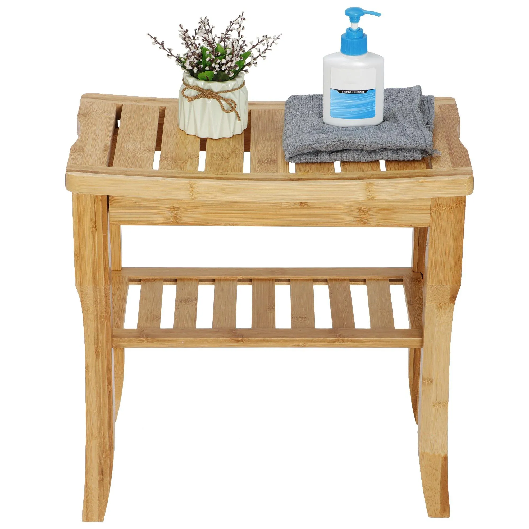 ZENY™ Bamboo Shower Bench Seat with Storage Shelf, Spa Bath Organizer Stool Shower Chair