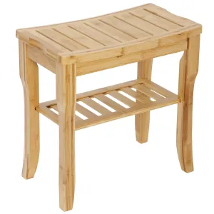 ZENY™ Bamboo Shower Bench Seat with Storage Shelf, Spa Bath Organizer Stool Shower Chair