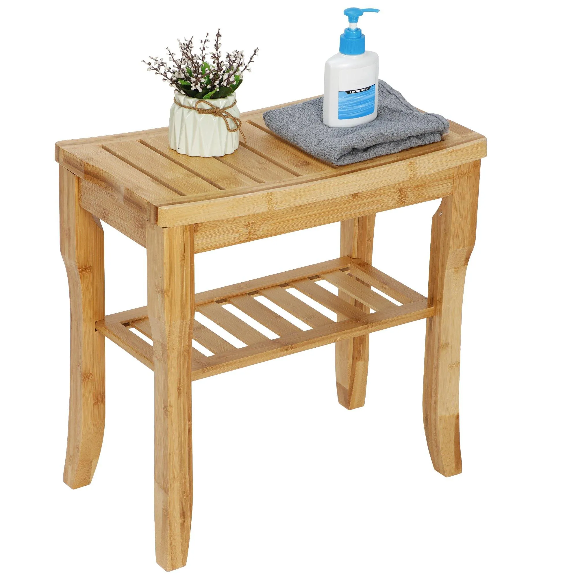 ZENY™ Bamboo Shower Bench Seat with Storage Shelf, Spa Bath Organizer Stool Shower Chair