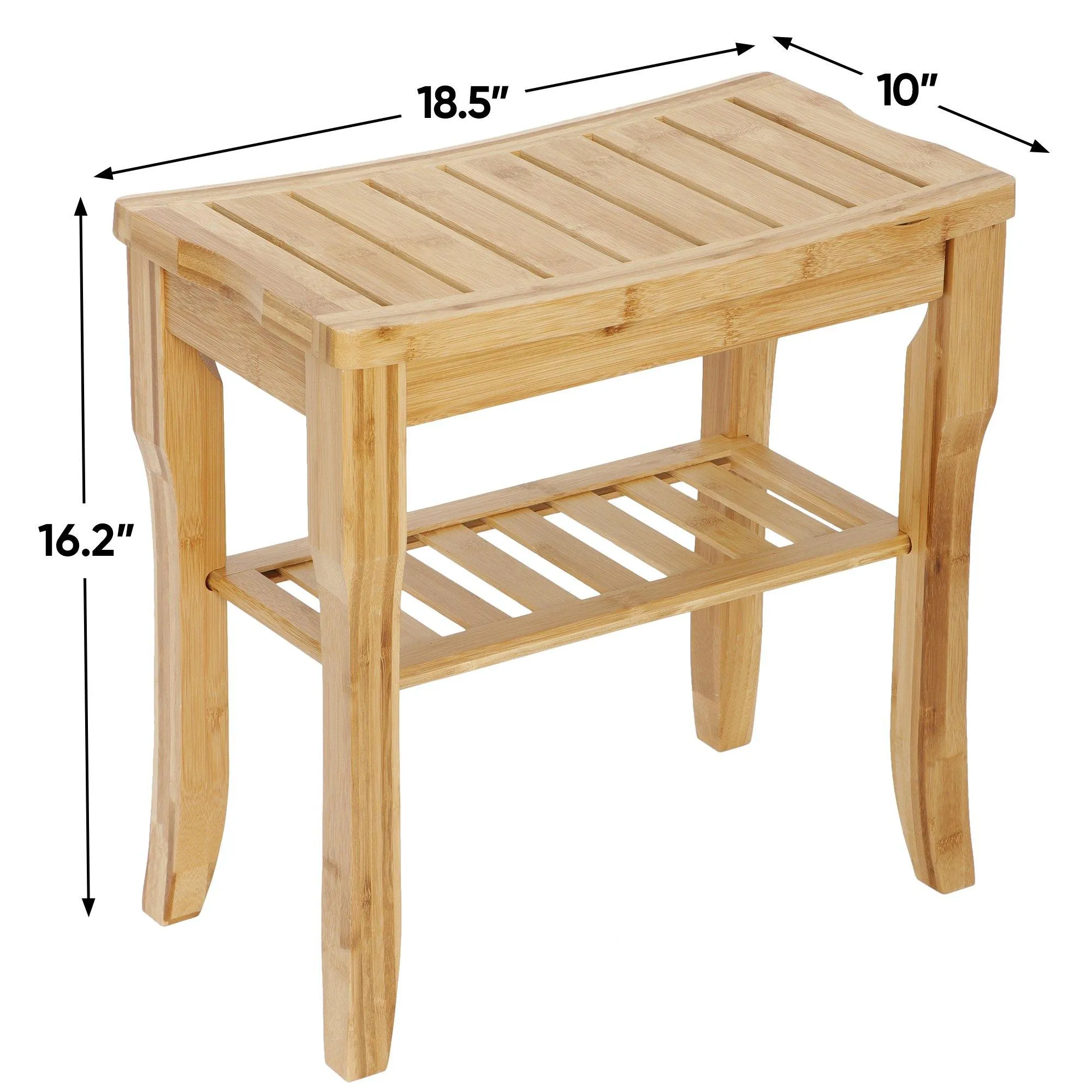 ZENY™ Bamboo Shower Bench Seat with Storage Shelf, Spa Bath Organizer Stool Shower Chair